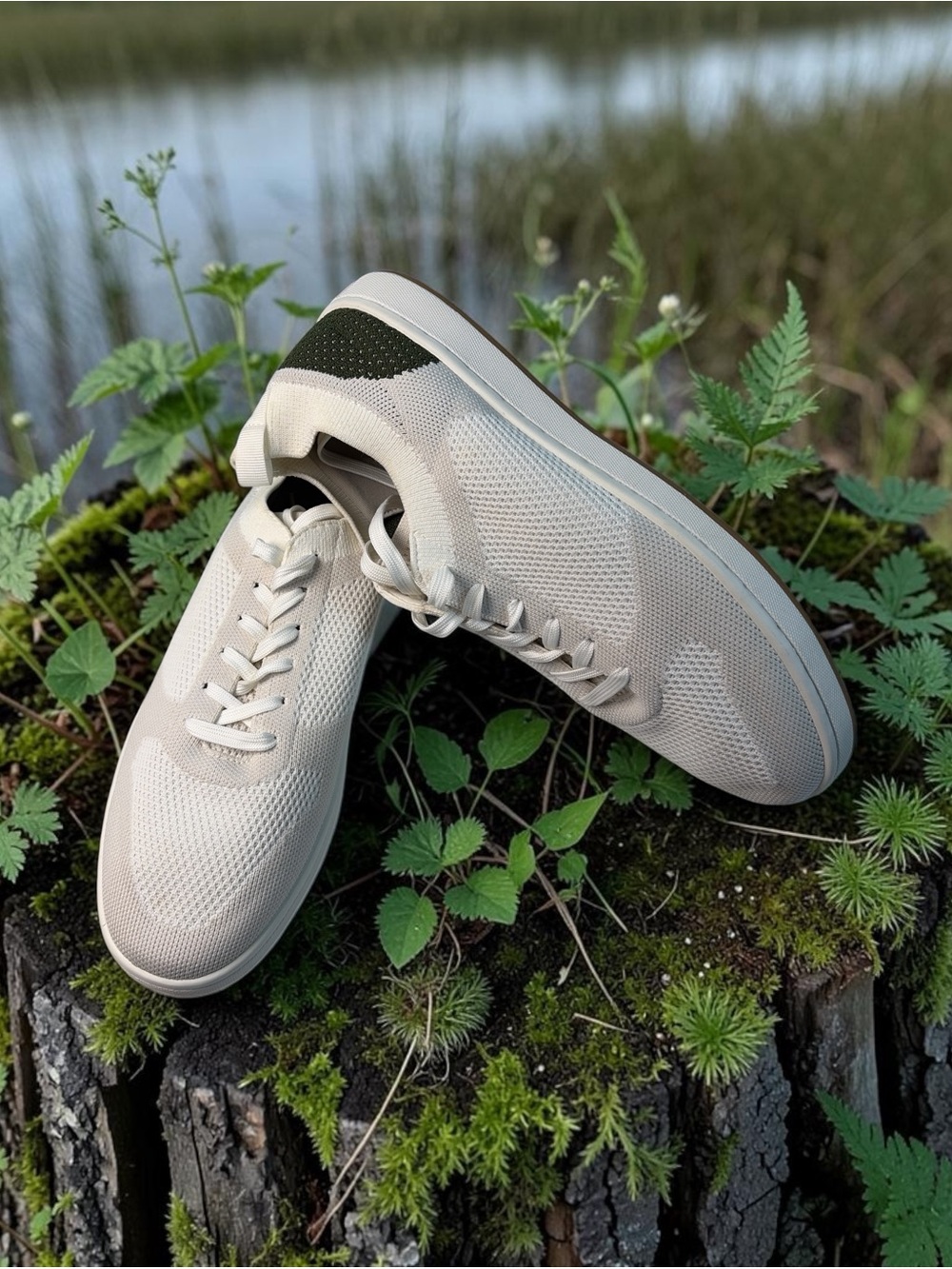 Suavs Men's Knit Athletic Sneakers in Beige with Dark Heel
